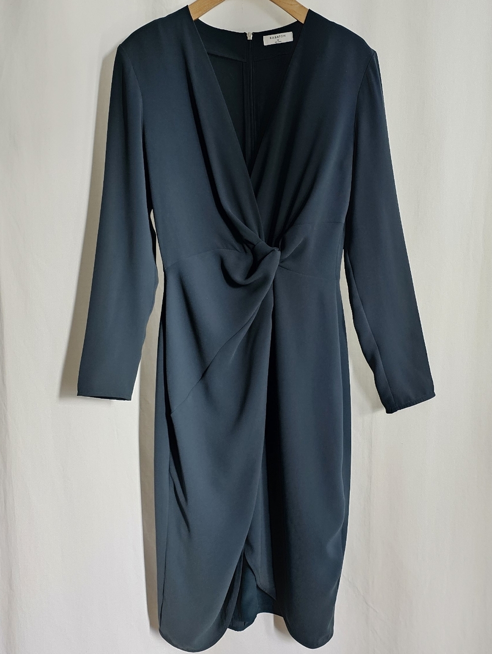 Aritzia Babaton Tadao Forest Green Long Sleeve Twist-Front Wrap Midi Dress